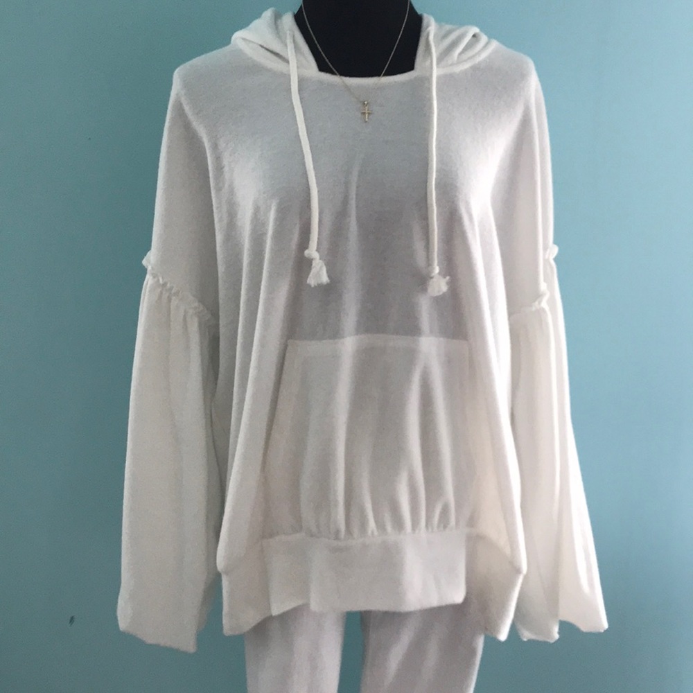 FREE PEOPLE Ivory Bell-Sleeved Hoodie